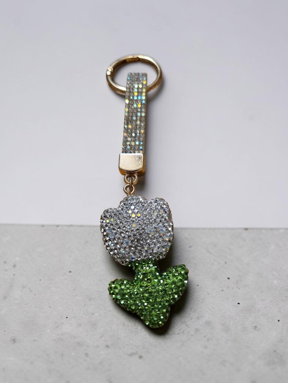 Sassified Boutoque Nwt Crystal Tulip Keychain Charm - Silver & Green